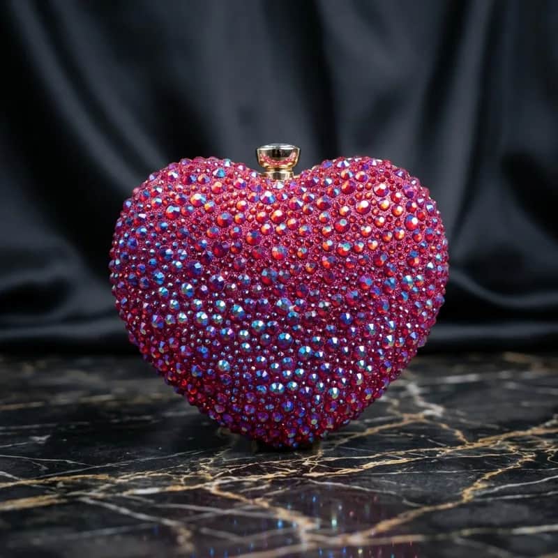 Glamorous Crystal Heart Evening Clutch