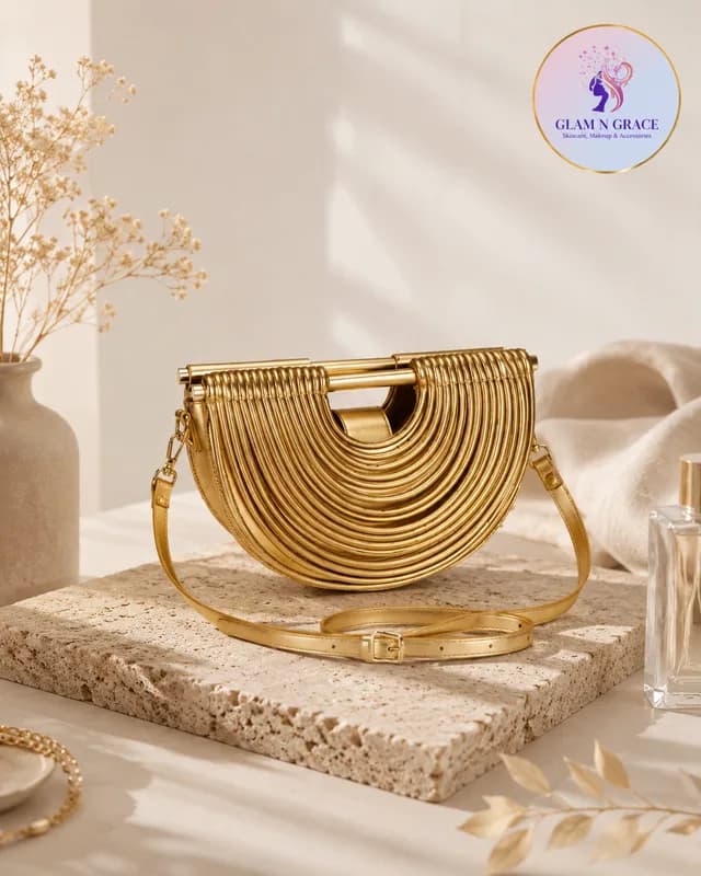 Gold Arc Ribbed Crossbody Bag