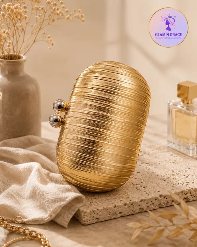 Gold Ribbed Oval Clutch